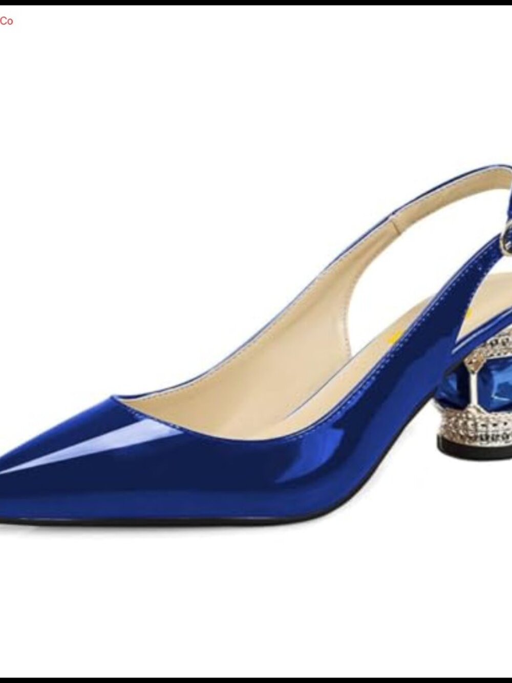 Women's Pointed Toe Slingback Rhinestone Pumps Block Heel